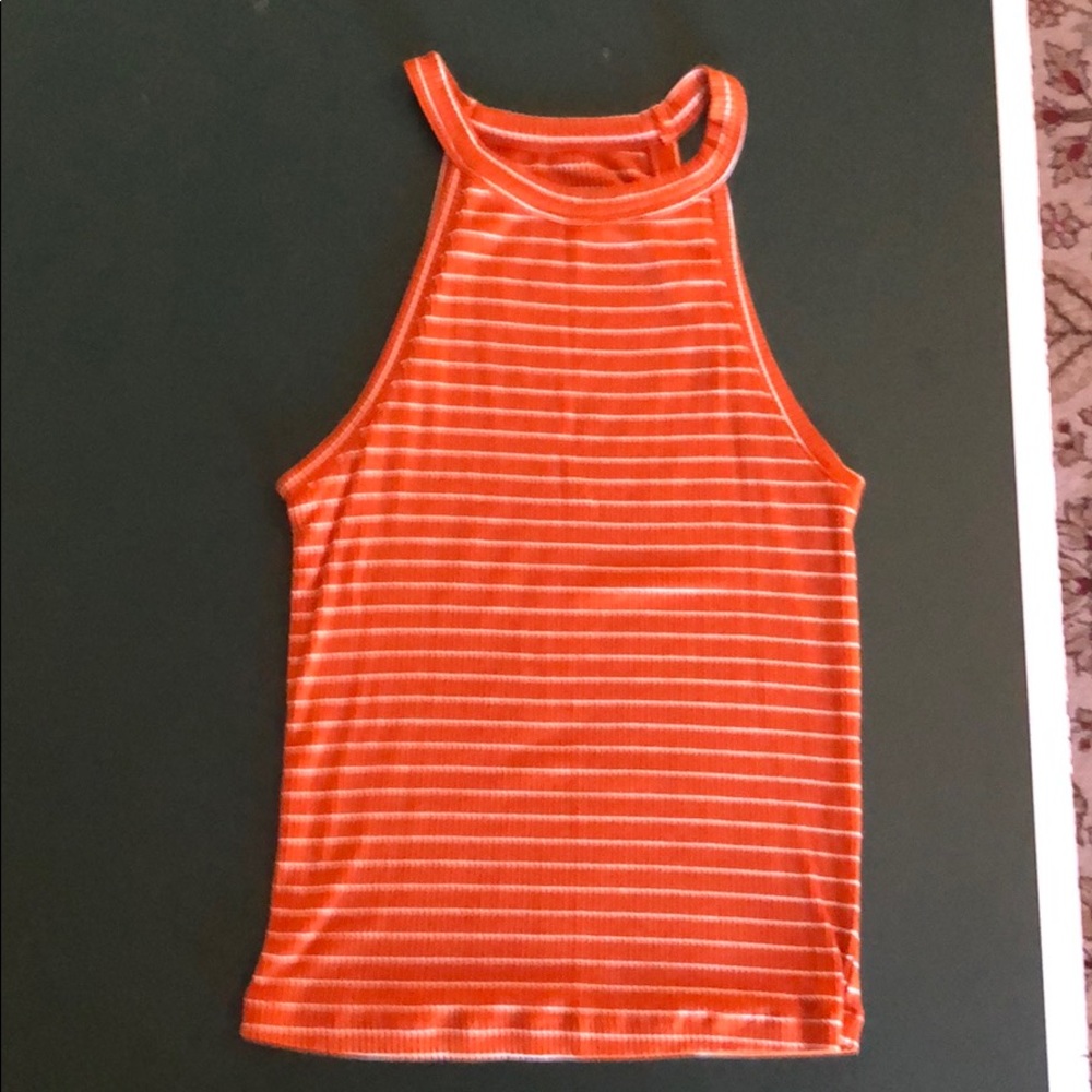 Burnt orange with white stripe fitted tank